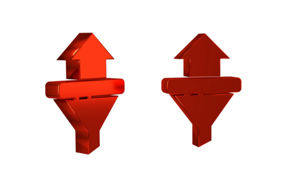Red Sales funnel with arrows for marketing and startup business icon isolated on transparent background. Infographic template.