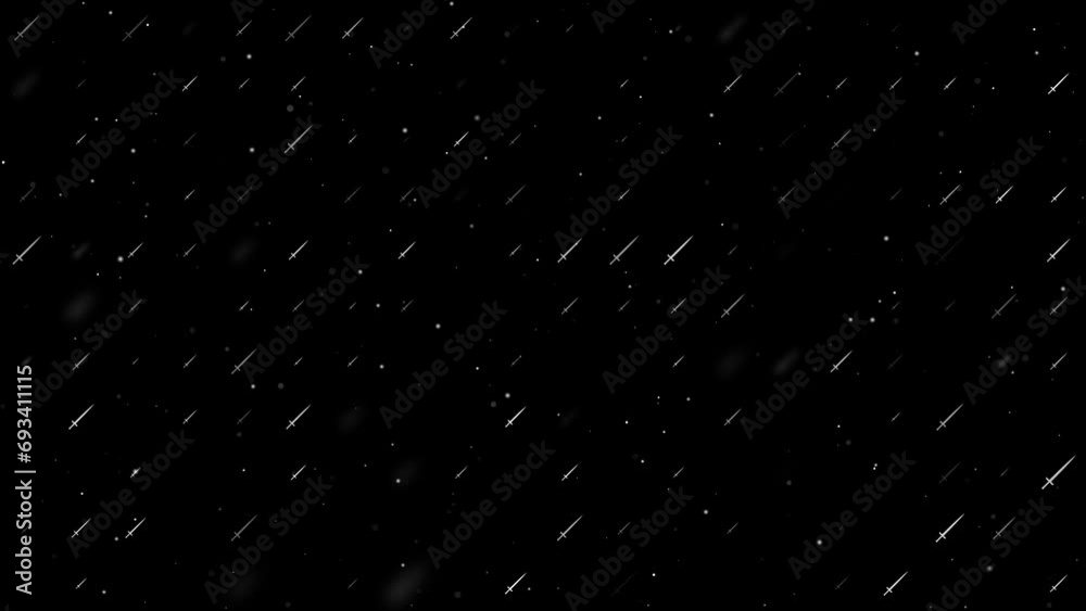 Poster template animation of evenly spaced sword symbols of different sizes and opacity. animation of trans