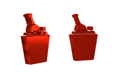 Red Bottle of champagne in an ice bucket icon isolated on transparent background.