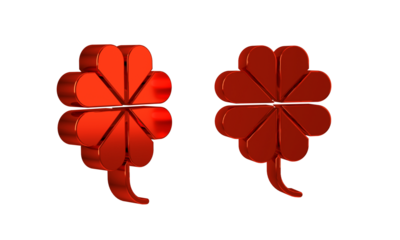 Red Casino slot machine with clover symbol icon isolated on transparent background. Gambling games.