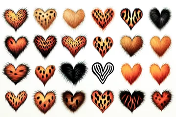 Poster A set of fluffy hearts with animalistic prints on white background. © puhimec