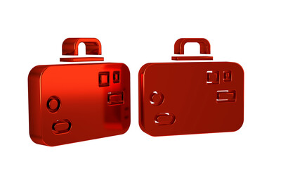 Red Suitcase for travel icon isolated on transparent background. Traveling baggage sign. Travel luggage icon.
