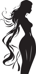 Halloween silhouette of a girl with hair on white background 