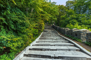 The stairs leading to N-Seoul Tower, a must-visit tourist destination for travelers in Seoul, South Korea