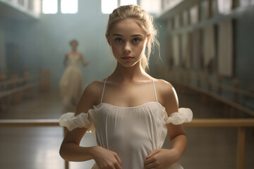 Portrait of a ballerina in ballet class - obrazy, fototapety, plakaty