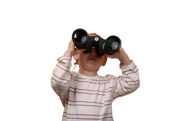 little girl looking through binoculars isolated on a transparent background