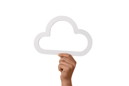 Cloud computing concept, hand holding cloud isolated on a transparent background, cloud storage - Powered by Adobe