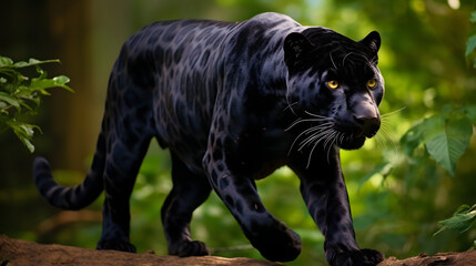 Naklejka na ściany i meble Black Panther in Natural Habitat / Schwarzer Panther in seinem natürlichen Lebensraum
