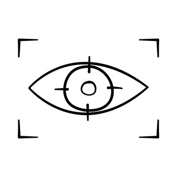 The aiming target that forms the eye, symbolizes the company's vision and goals. Vision icon in hand-drawn style