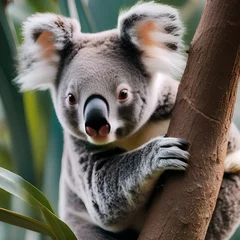 Keuken spatwand met foto A portrait of a mother koala cradling her baby in a eucalyptus tree3 © Ai.Art.Creations