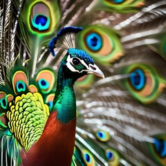 A portrait of a colorful peacock displaying its magnificent plumage3
