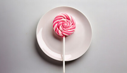 Colorful lollipop on plate isolated on white background