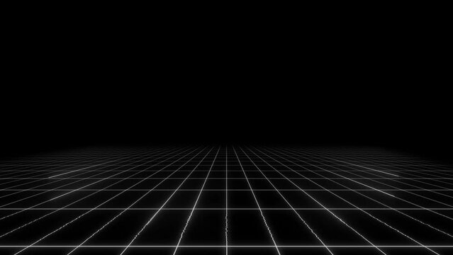 4K 3D Abstract technology dark background. random dots and grid. data, hi-tech concept. virtual space. motion graphics design. backdrop, wallpaper. grid infinite space. Perspective wireframe
