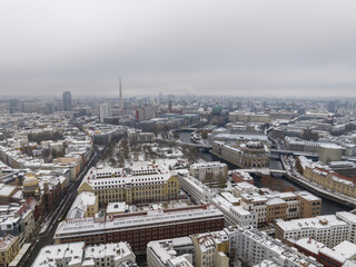 Aerial View of Berlin, Capital of Germany from above. Aerial winter cityscape of central part,...