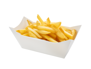 Isolated Fast Food side of French fries in a takeaway tray