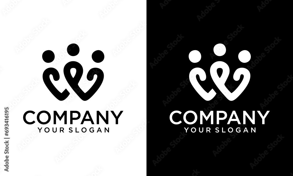 Wall mural letter w forming three connected people vector logo for teamwork template - Wall murals