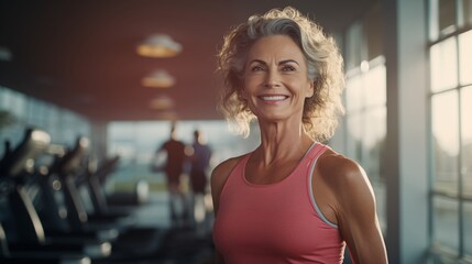 Portrait Middle-aged woman workout at gym - Powered by Adobe