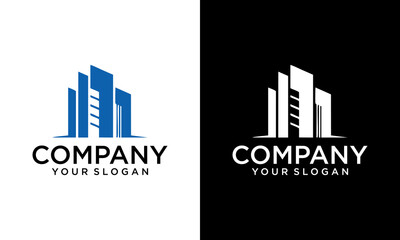 Blue Building logo for construction company, printing with modern concept Premium Vector for your company