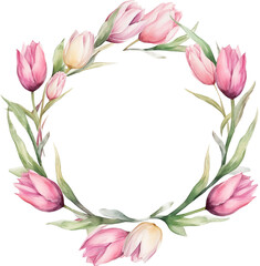 Tulip wreath isolated on transparent background