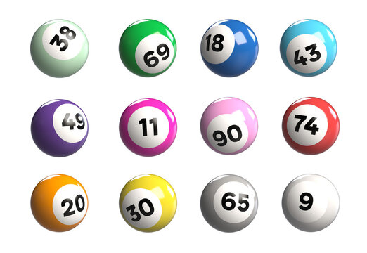 Collection of colourful bingo balls 3d rendered on a white isolated background