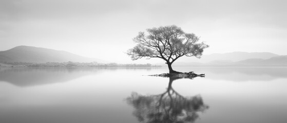 Black and White Minimalist Landscape Photography, Long Exposure Anamorphic Wallpaper Poster Banner...