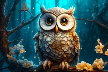 Gordijnen A wise owl in a fairy forest. ai   © IM_VISUAL_ARTIST