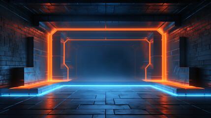 Cyber Sci Fi Futuristic Brick Wall Neon Laser Electric