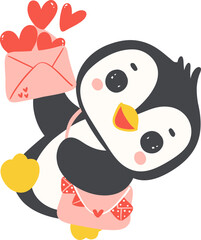 Cute penguin Valentine with love mail
