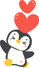 Penguin Valentine with heart cartoon animal hand drawing illustration.