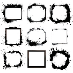 Fototapeta na wymiar Grunge black splatter vector frames silhouettes on white background Generative AI 