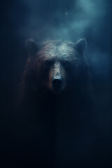 Fantasy bear - bear deity - bear god - dark background - misty, foggy, smokey - Mysterious portrait of a bear - Cinematic movie poster style