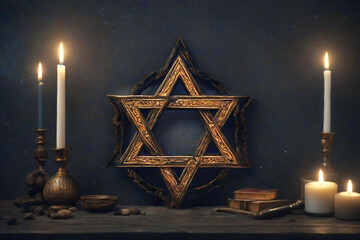 Shabbat Shalom. Star of David and candles - obrazy, fototapety, plakaty