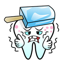 Cartoon of sensitive teeth and ice cream, illustration of sensitive teeth on a transparent background