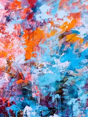 Hand drawn oil painting. Abstract art background. Oil painting on canvas. Color texture. Fragment of artwork. Spots of paint. Brushstrokes of paint. Modern art. Contemporary art. Colorful canvas. © katyasweet