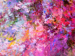 Hand drawn oil painting. Abstract art background. Oil painting on canvas. Color texture. Fragment of artwork. Spots of paint. Brushstrokes of paint. Modern art. Contemporary art. Colorful canvas.