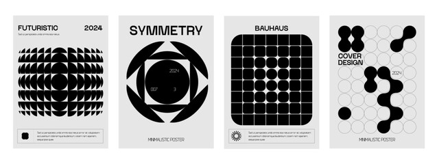 Posters with silhouette minimalistic basic figures, extraordinary graphic assets of geometrical shapes swiss style, Modern minimal monochrome print brutalist.