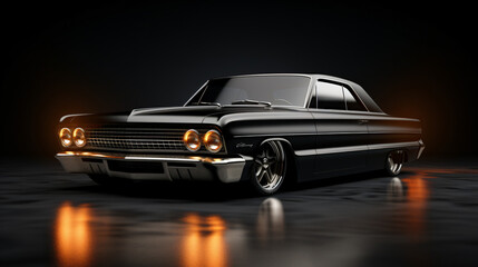 Powerful Black Gangster Luxury 1960s Style Car - obrazy, fototapety, plakaty