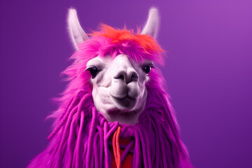 Lively Llama with Mountaineer's Rope Portrait. Generative AI Illustration