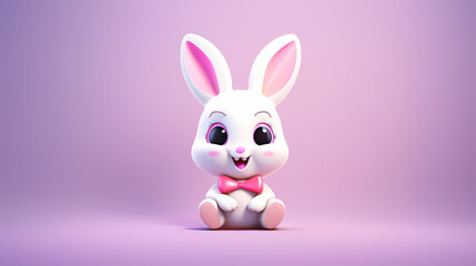 Obraz na płótnie Canvas Adorable 3D Easter bunny icon with pastel eggs on gentle backdrops, perfect for holiday gifting and decor