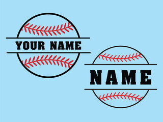 Baseball Name  Frame , Baseball Stitches  on a white background on a white background