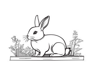 Hand drawn rabbit cute coloring book illustration