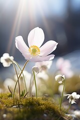 von bokeh Anemone from the family of early spring flowers,