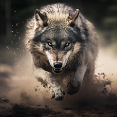 Wolf running forward