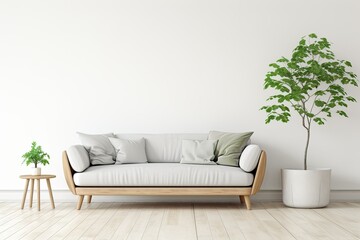 A room with a gray sofa, a pot of flowers - obrazy, fototapety, plakaty
