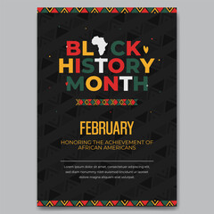 Black History Month Day flyer with African ornament illustration