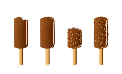 Delicious chocolate ice cream set. Realistic style vector illustration isolated on white.