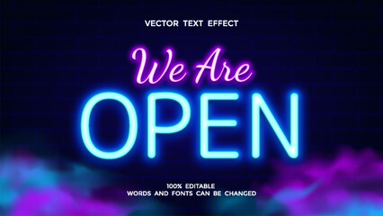 we are open editable text effect with blue and purple color