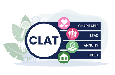 CLAT, Charitable Lead Annuity Trust acronym. Concept with keywords and icons. Flat vector illustration. Isolated on white background.