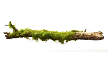 Moss on branch isolated on white background. Clipping path included. - obrazy, fototapety, plakaty