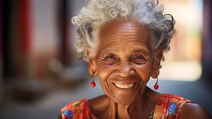 Zelfklevend Fotobehang a happy old cuban woman smiling © Samuel